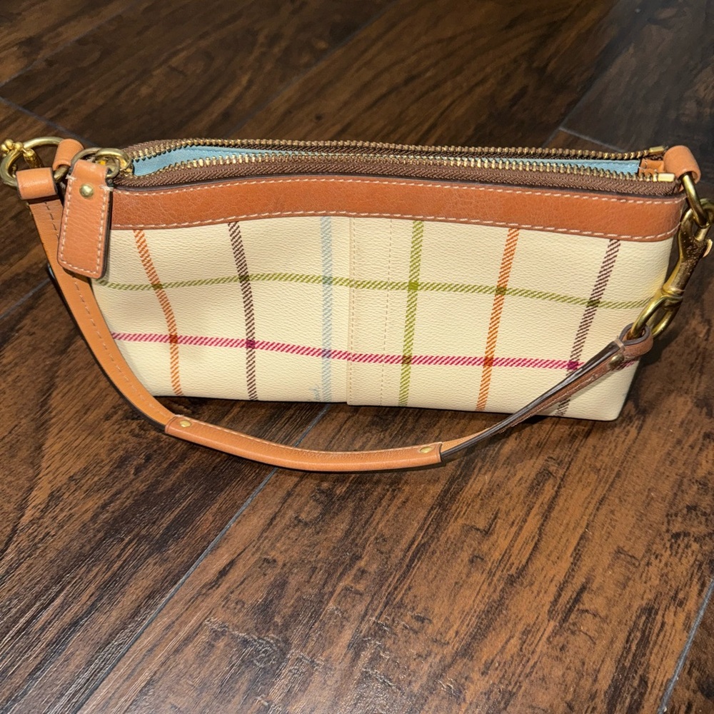 Coach Cream and Blue Small Tote Bag with Plaid Design - Picture 4 of 4